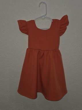 Girls' Orange Flutter Sleeve Dress